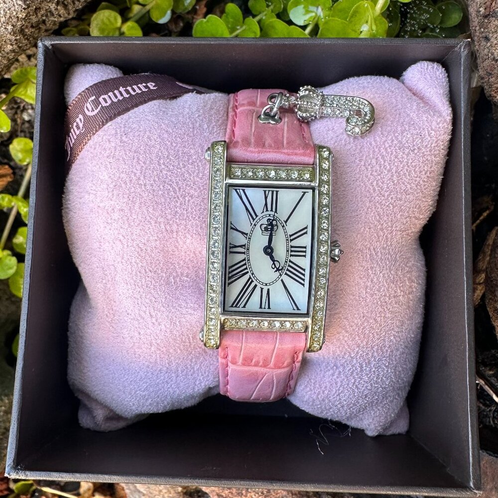 Y2K Juicy Couture Pink Croc Embossed Crystal Watch w/ Crown Charm NEW BATTERY